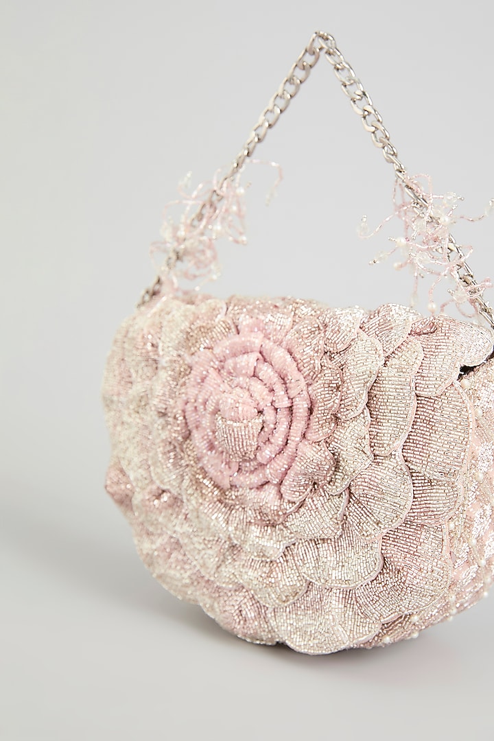 Blush Pink Bugle Beaded & Crystal Clutch by Doux Amour at Pernia's Pop Up Shop