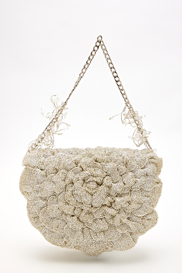 Summer Silver Japanese Bugle Bead Embroidered Bag by Doux Amour at Pernia's Pop Up Shop