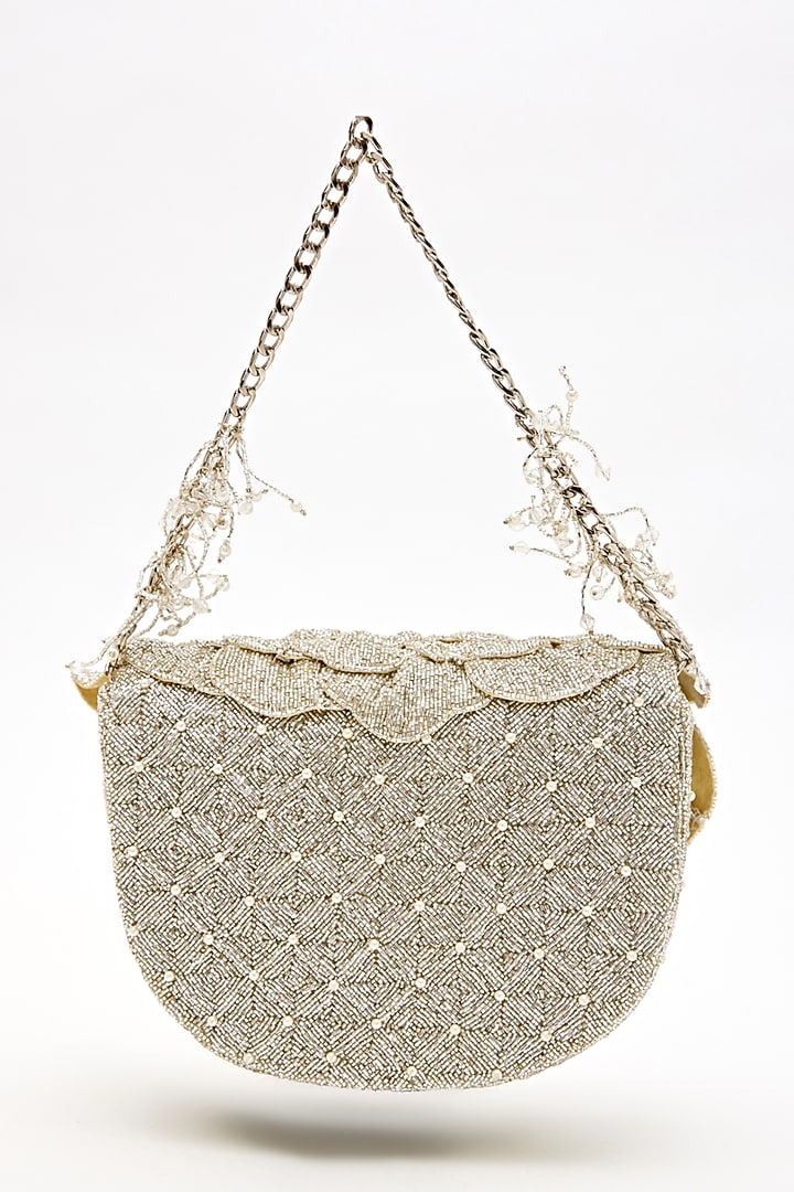 Summer Silver Japanese Bugle Bead Embroidered Bag by Doux Amour at Pernia's Pop Up Shop