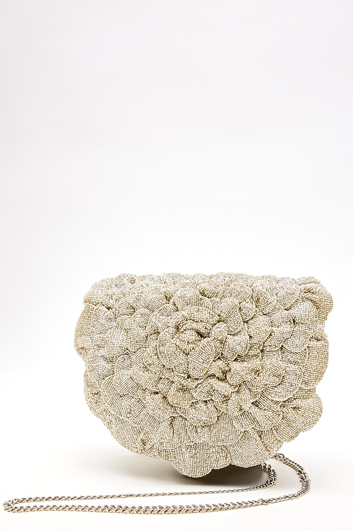Summer Silver Japanese Bugle Bead Embroidered Bag by Doux Amour at Pernia's Pop Up Shop