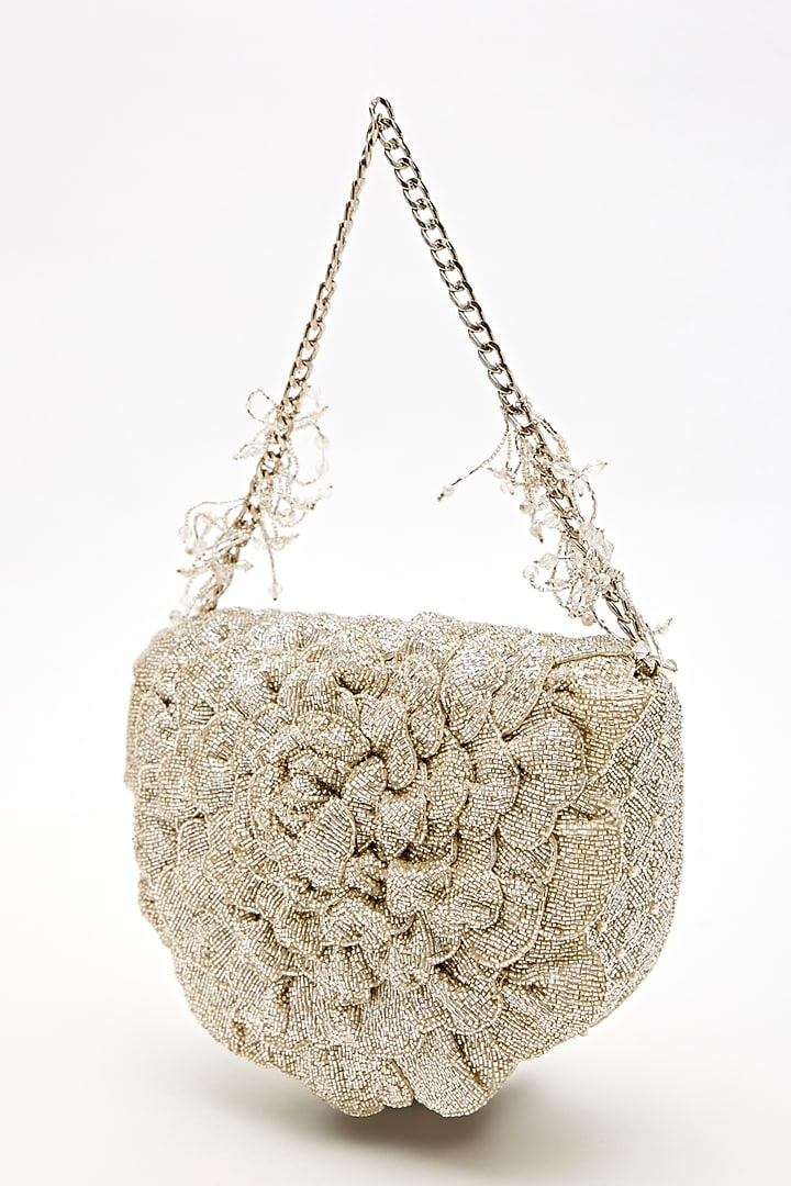 Summer Silver Japanese Bugle Bead Embroidered Bag by Doux Amour at Pernia's Pop Up Shop