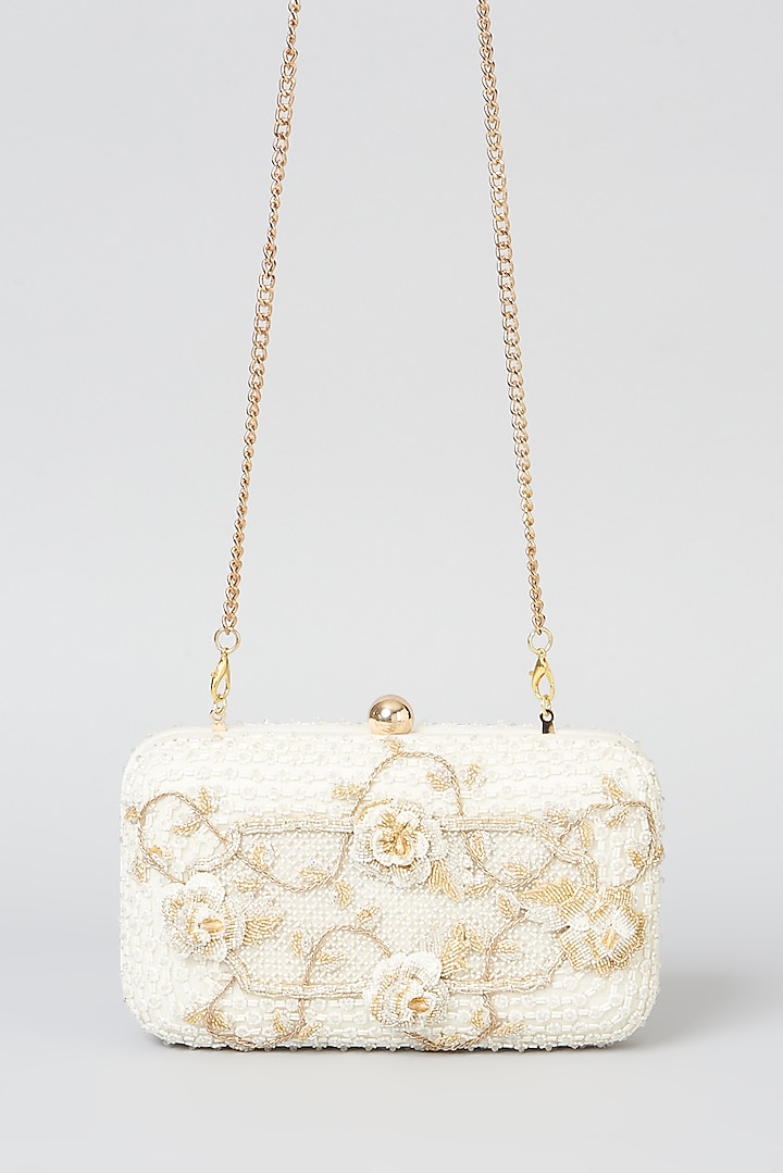 Ivory Hand Embroidered Hand-Sewn Clutch by Doux Amour
