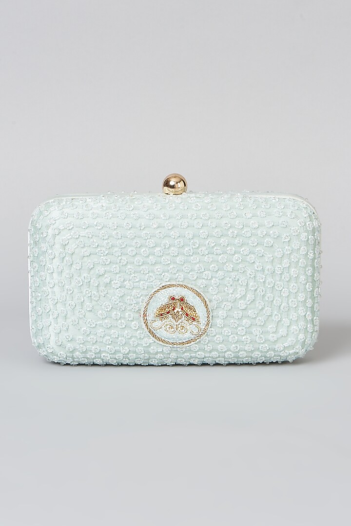 Powder Blue Hand Embroidered Hand-Sewn Clutch by Doux Amour at Pernia's Pop Up Shop