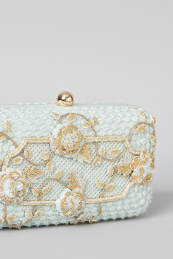 Powder Blue Hand Embroidered Hand-Sewn Clutch by Doux Amour at Pernia's Pop Up Shop