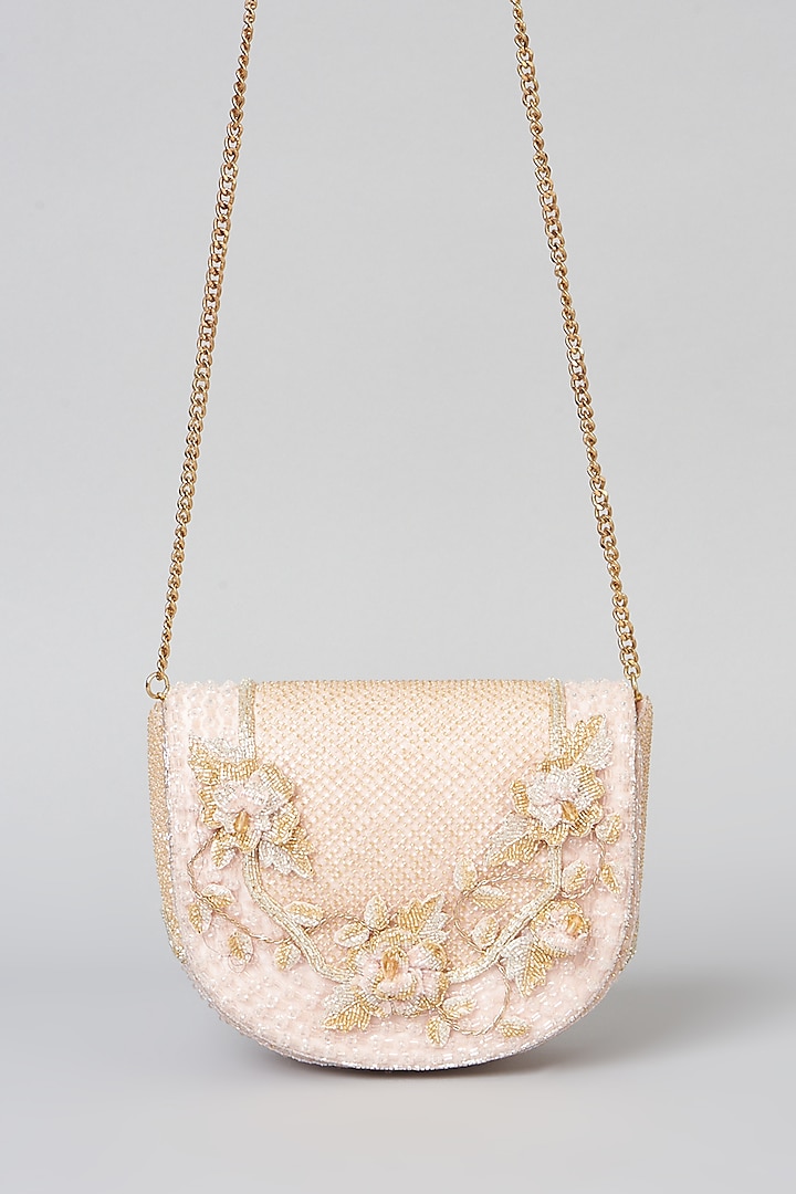 Powder Pink Hand Embroidered Hand-Sewn Clutch by Doux Amour