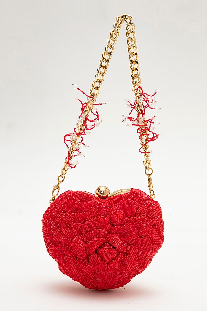 Red Japanese Bead Embroidered Clutch by Doux Amour at Pernia's Pop Up Shop