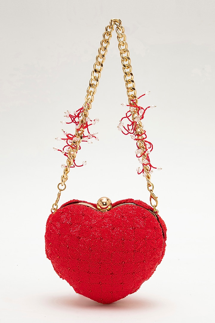 Red Japanese Bead Embroidered Clutch by Doux Amour at Pernia's Pop Up Shop