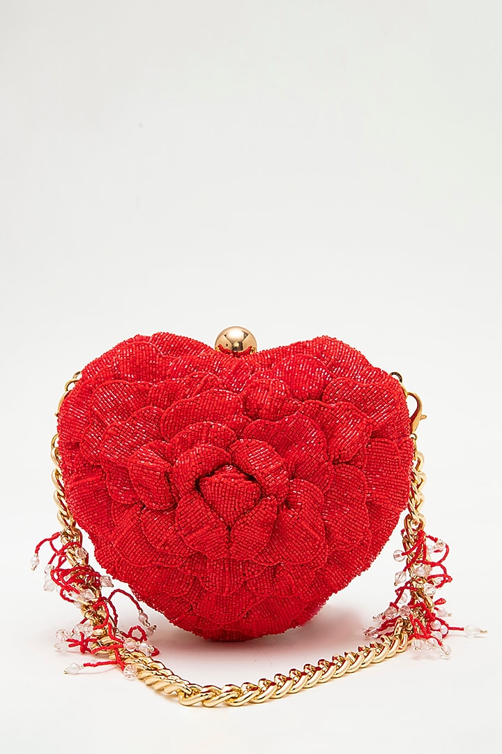 Red Japanese Bead Embroidered Clutch by Doux Amour at Pernia's Pop Up Shop