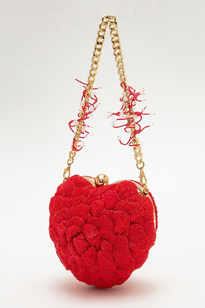 Red Japanese Bead Embroidered Clutch by Doux Amour at Pernia's Pop Up Shop