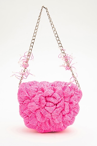 Pink Japanese Bead Embroidered Clutch by Doux Amour