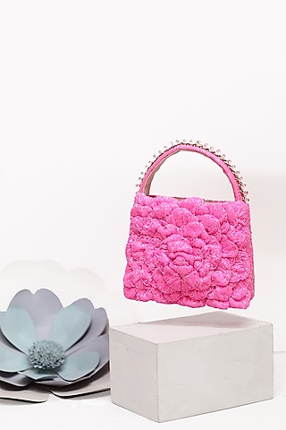 Pink Japanese Bead Embroidered Clutch by Doux Amour