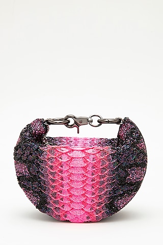 Pink Japanese Bead Embroidered Clutch by Doux Amour