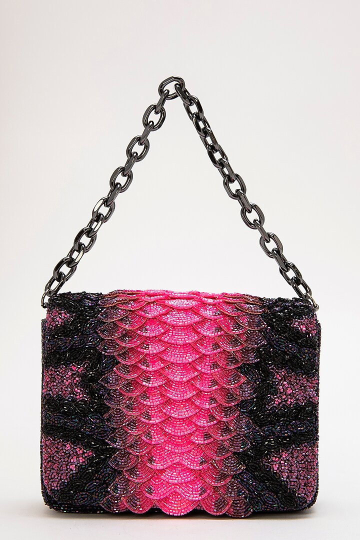 Pink Japanese Bead Embroidered Clutch by Doux Amour at Pernia's Pop Up Shop