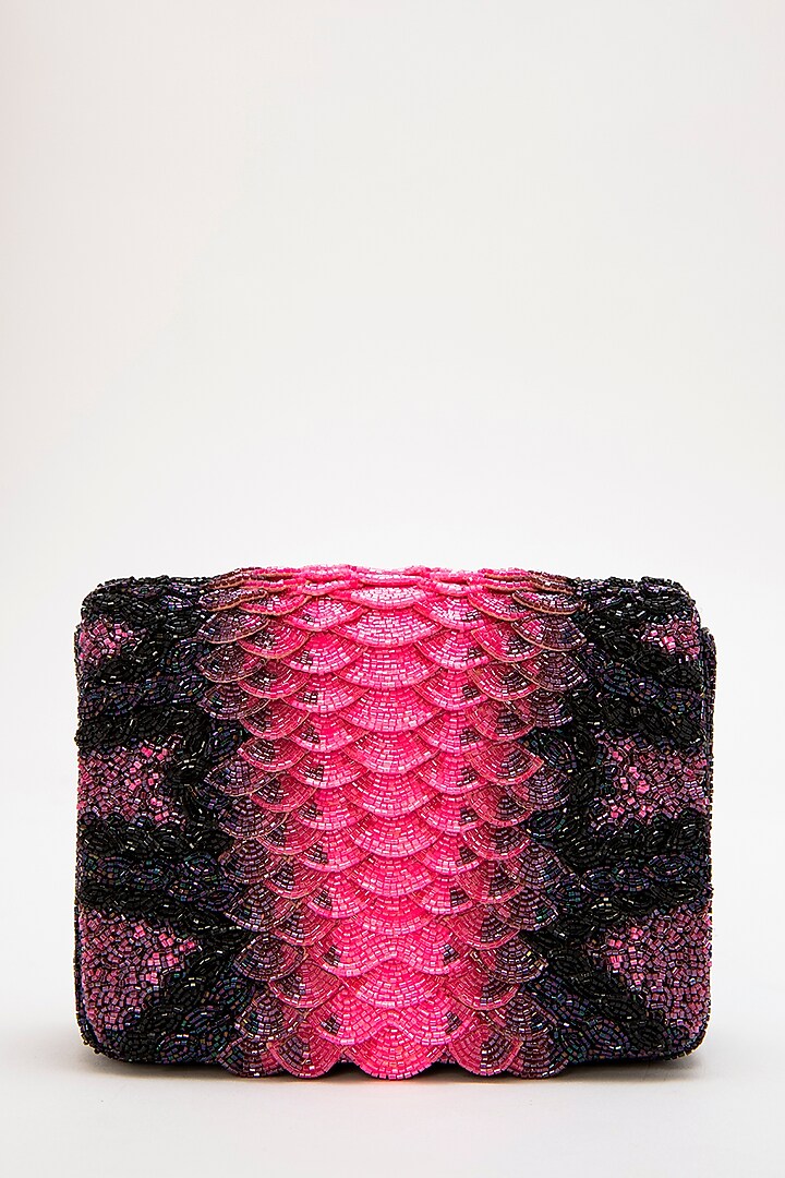 Pink Japanese Bead Embroidered Clutch by Doux Amour at Pernia's Pop Up Shop