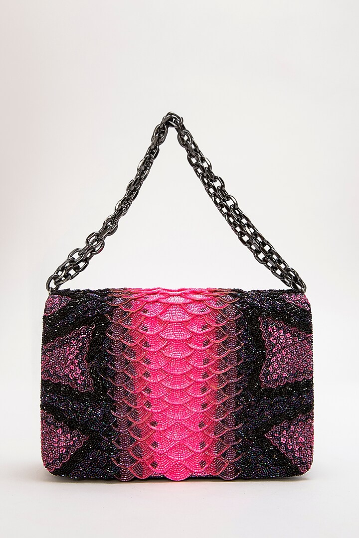 Pink Japanese Bead Embroidered Clutch by Doux Amour at Pernia's Pop Up Shop