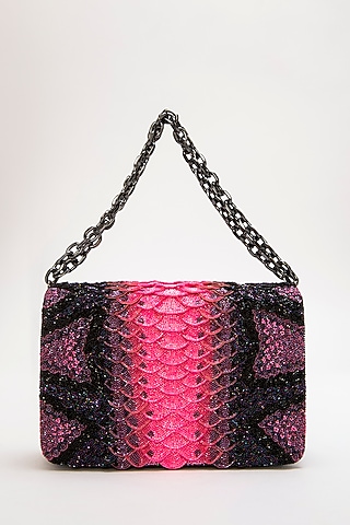 Pink Japanese Bead Embroidered Clutch by Doux Amour