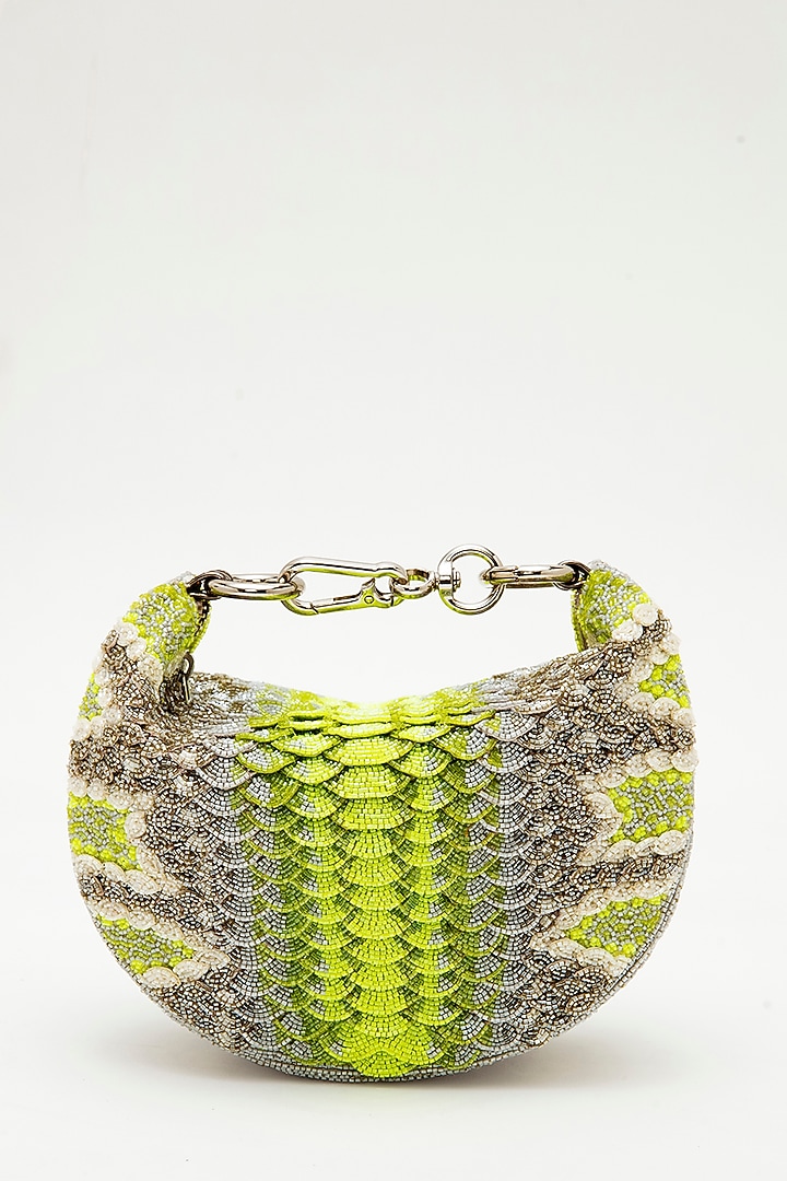 Green Japanese Bead Embroidered Clutch by Doux Amour at Pernia's Pop Up Shop