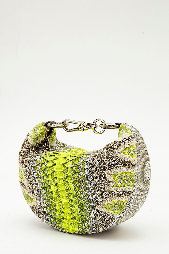 Green Japanese Bead Embroidered Clutch by Doux Amour at Pernia's Pop Up Shop