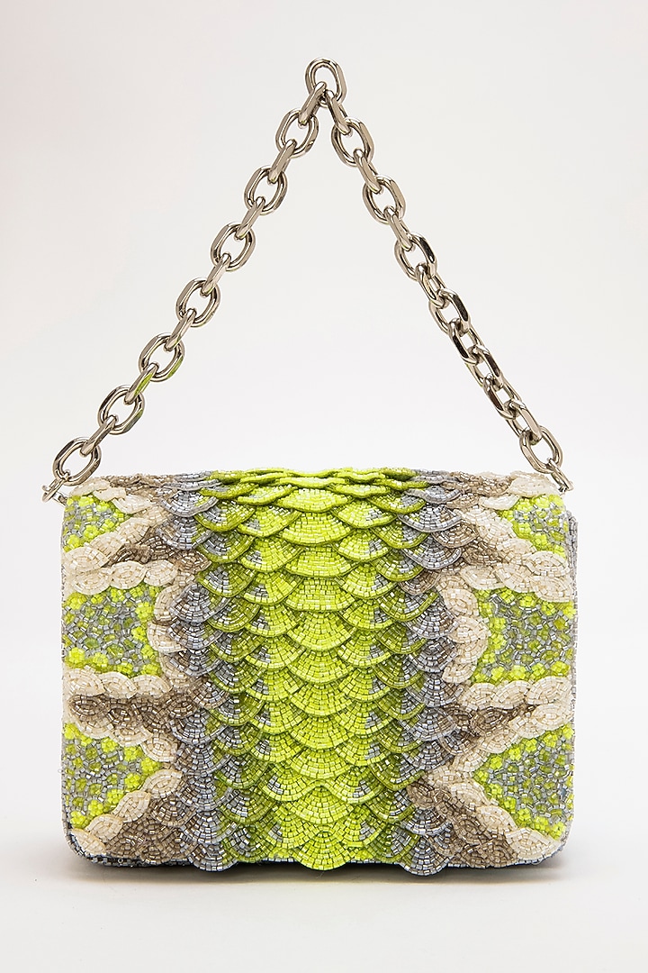 Green Japanese Bead Embroidered Clutch by Doux Amour at Pernia's Pop Up Shop
