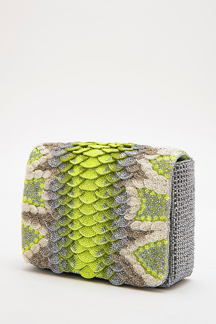 Green Japanese Bead Embroidered Clutch by Doux Amour at Pernia's Pop Up Shop