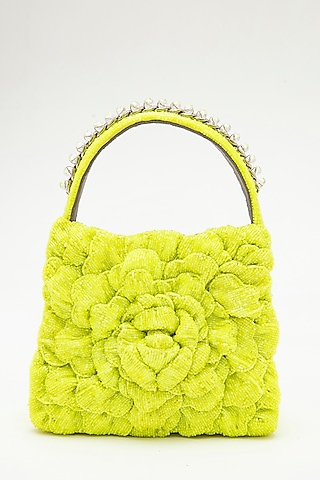 Yellow Japanese Bead Embroidered Clutch by Doux Amour