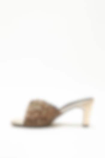 Rose Gold Recycled Poly Satin Hand Embroidered Heels by Doux Amour at Pernia's Pop Up Shop