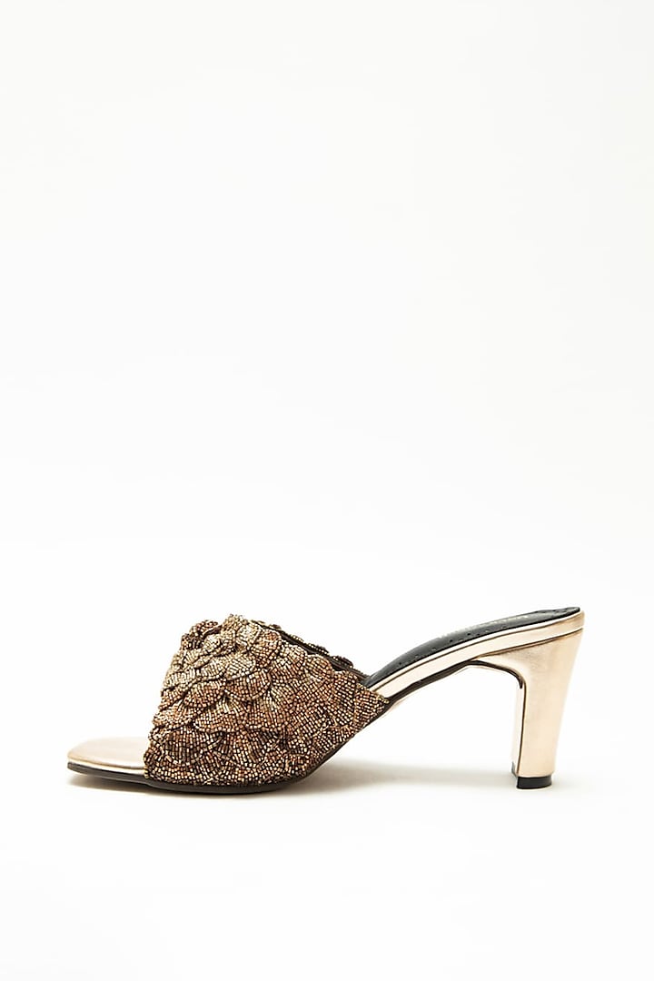 Rose Gold Recycled Poly Satin Hand Embroidered Heels by Doux Amour at Pernia's Pop Up Shop