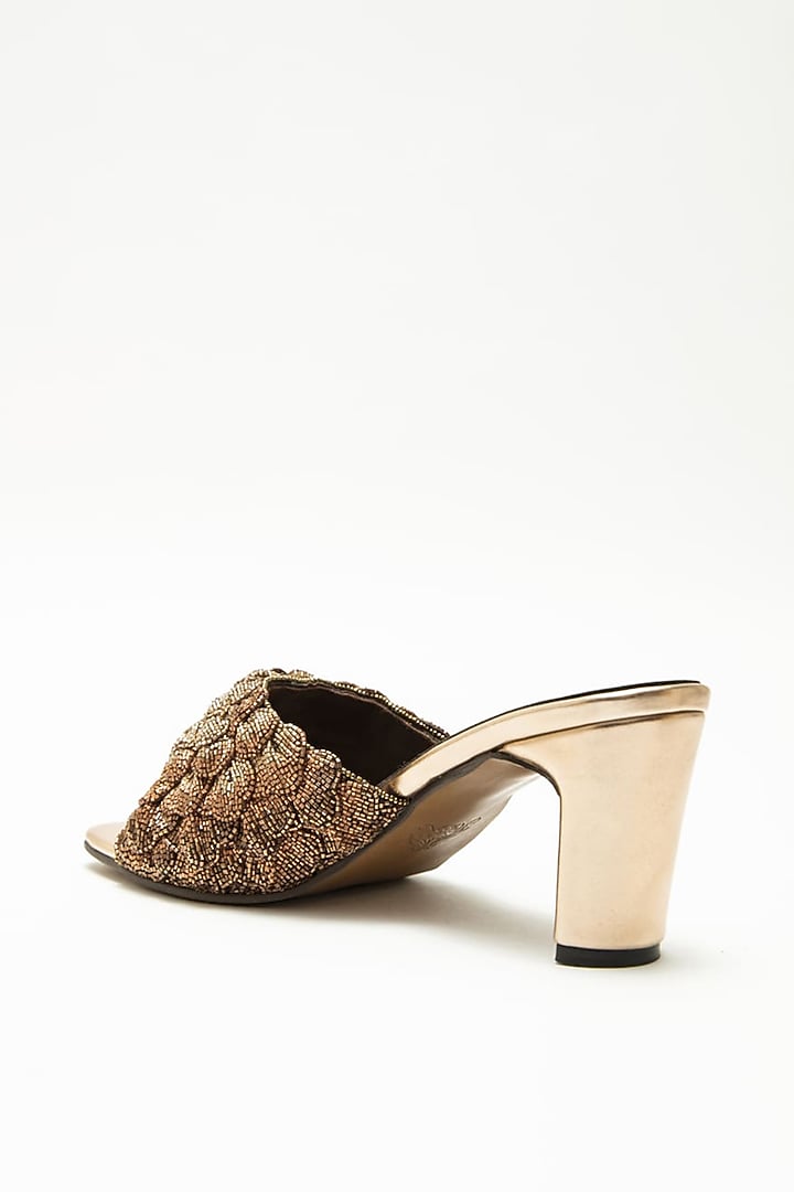 Rose Gold Recycled Poly Satin Hand Embroidered Heels by Doux Amour at Pernia's Pop Up Shop