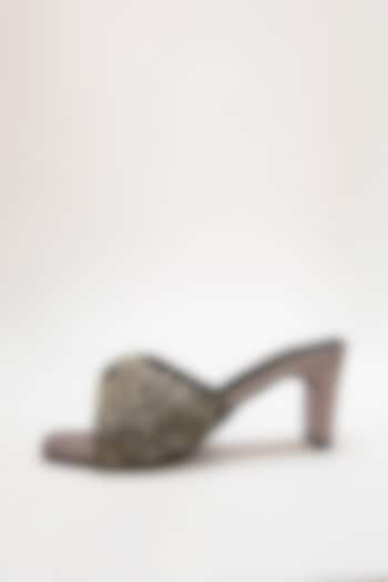 Silver Recycled Poly Satin Hand Embroidered Heels by Doux Amour at Pernia's Pop Up Shop