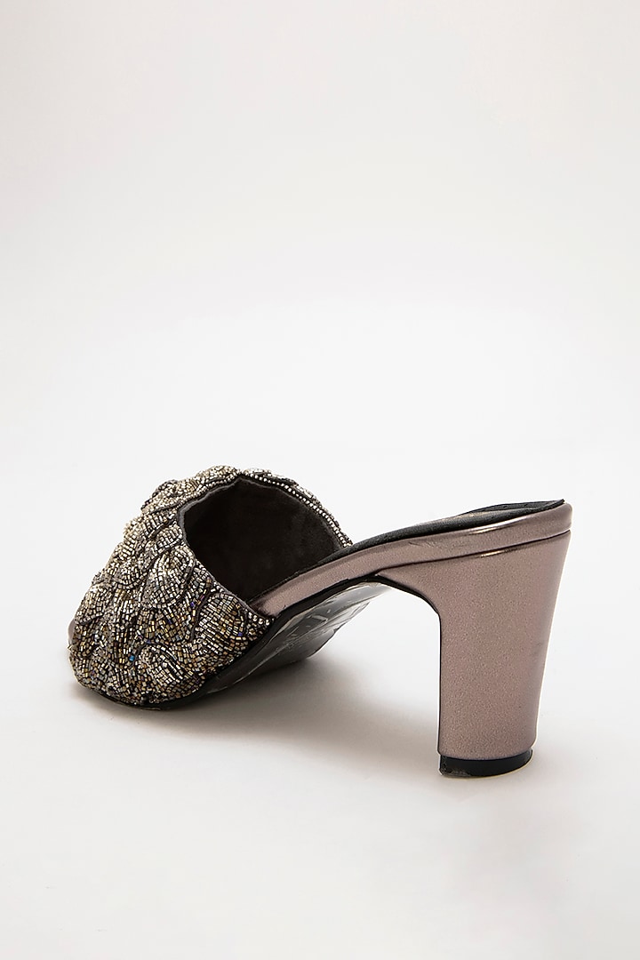 Silver Recycled Poly Satin Hand Embroidered Heels by Doux Amour at Pernia's Pop Up Shop