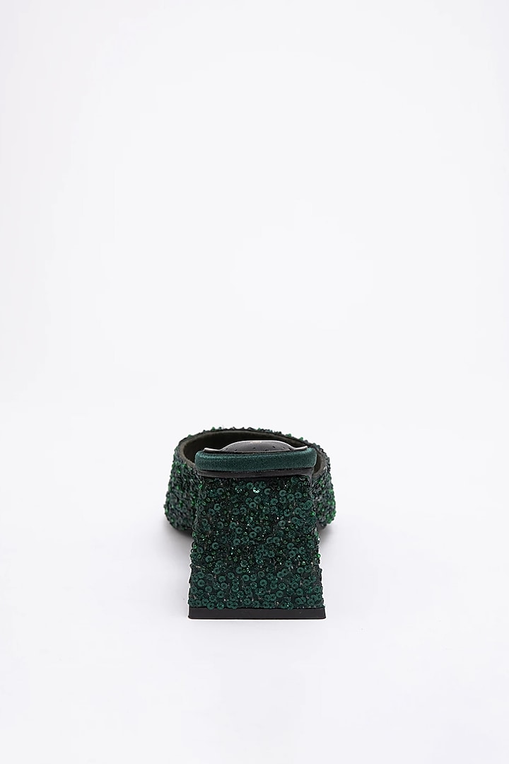 Green Recycled Poly Satin Embellished Heels by Doux Amour at Pernia's Pop Up Shop