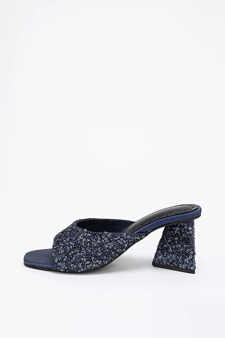 Blue Recycled Poly Satin Embellished Heels by Doux Amour at Pernia's Pop Up Shop