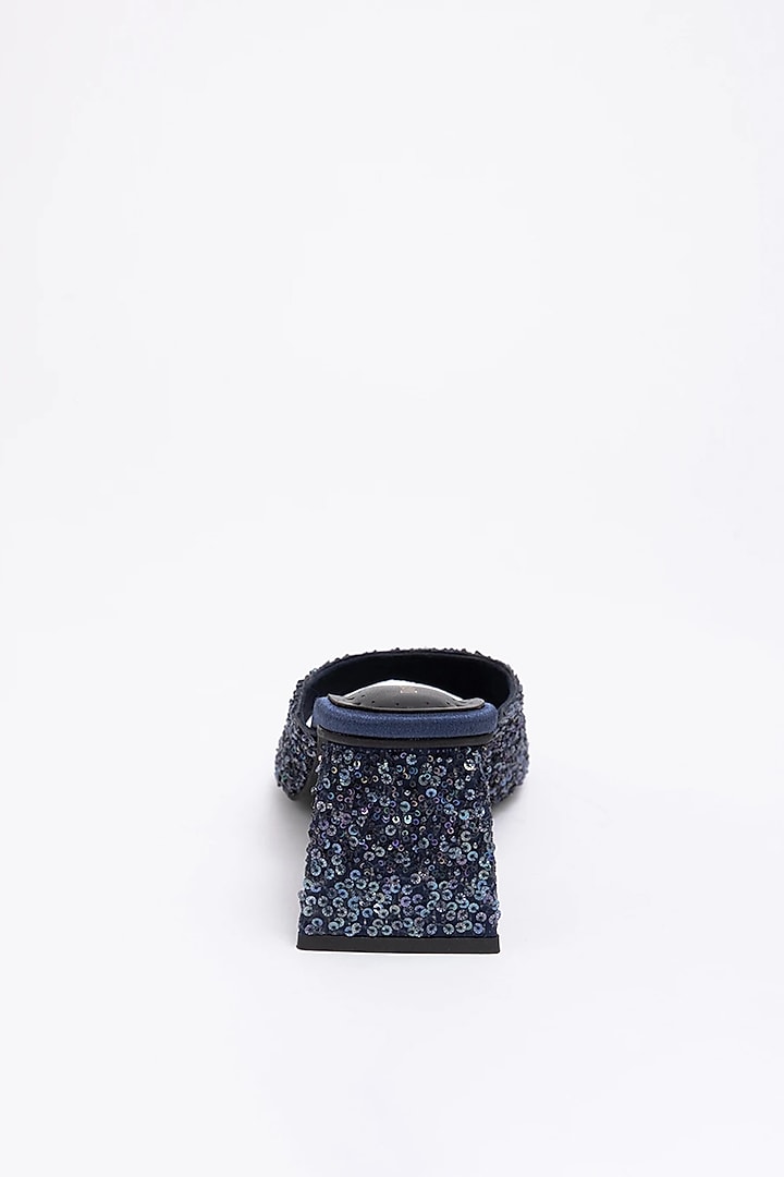 Blue Recycled Poly Satin Embellished Heels by Doux Amour at Pernia's Pop Up Shop