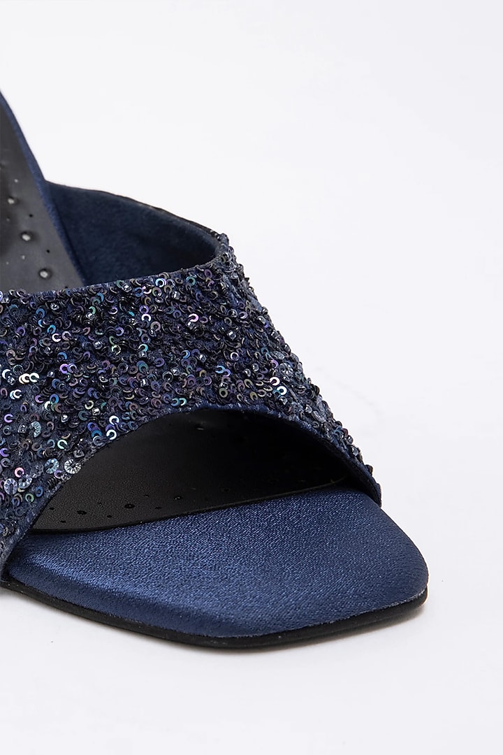 Blue Recycled Poly Satin Embellished Heels by Doux Amour at Pernia's Pop Up Shop