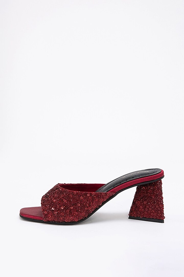 Red Recycled Poly Satin Embellished Heels by Doux Amour