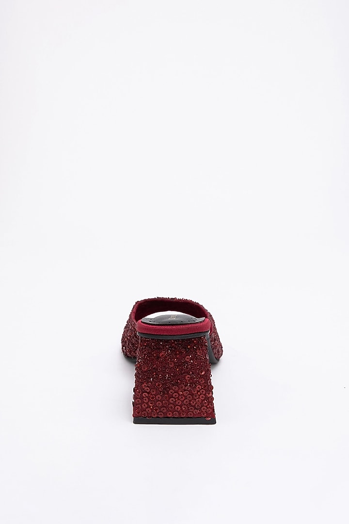 Red Recycled Poly Satin Embellished Heels by Doux Amour at Pernia's Pop Up Shop