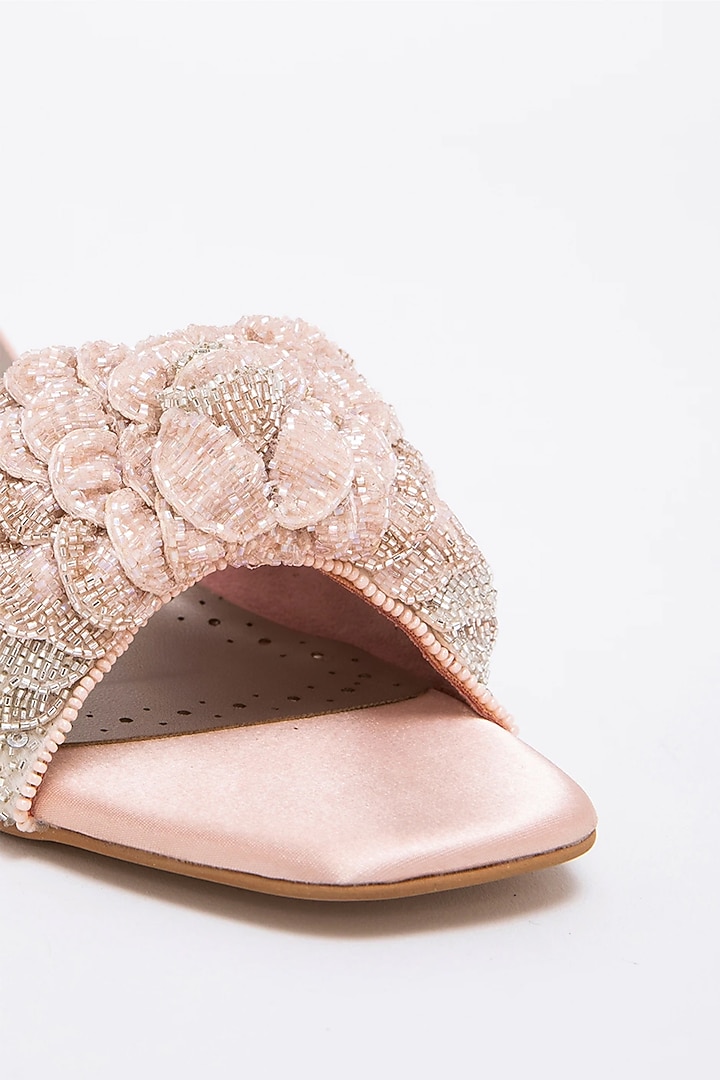 Gold & Silver Recycled Poly Satin Hand Embroidered Kitten Heels by Doux Amour at Pernia's Pop Up Shop