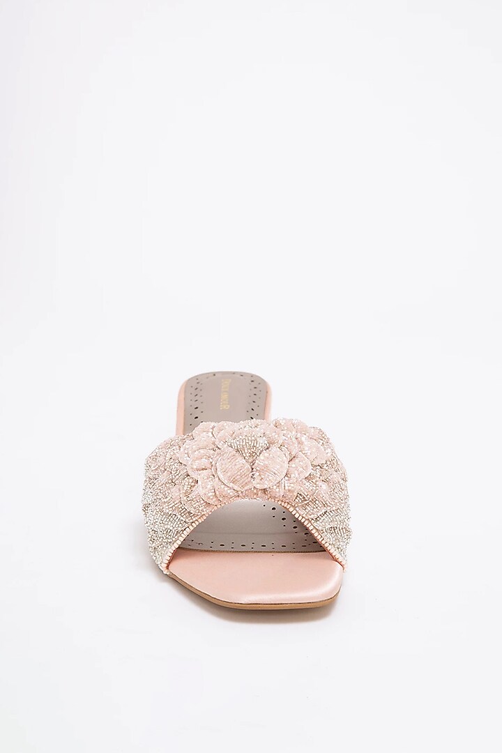 Gold & Silver Recycled Poly Satin Hand Embroidered Kitten Heels by Doux Amour at Pernia's Pop Up Shop