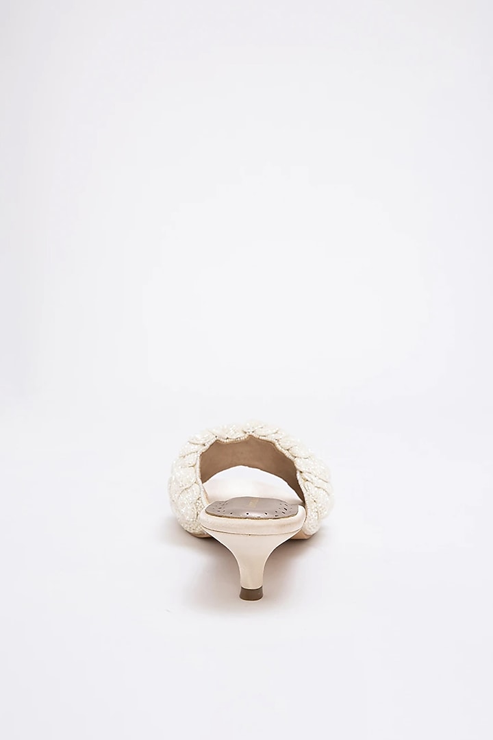 Gold & Silver Recycled Poly Satin Hand Embroidered Kitten Heels by Doux Amour at Pernia's Pop Up Shop