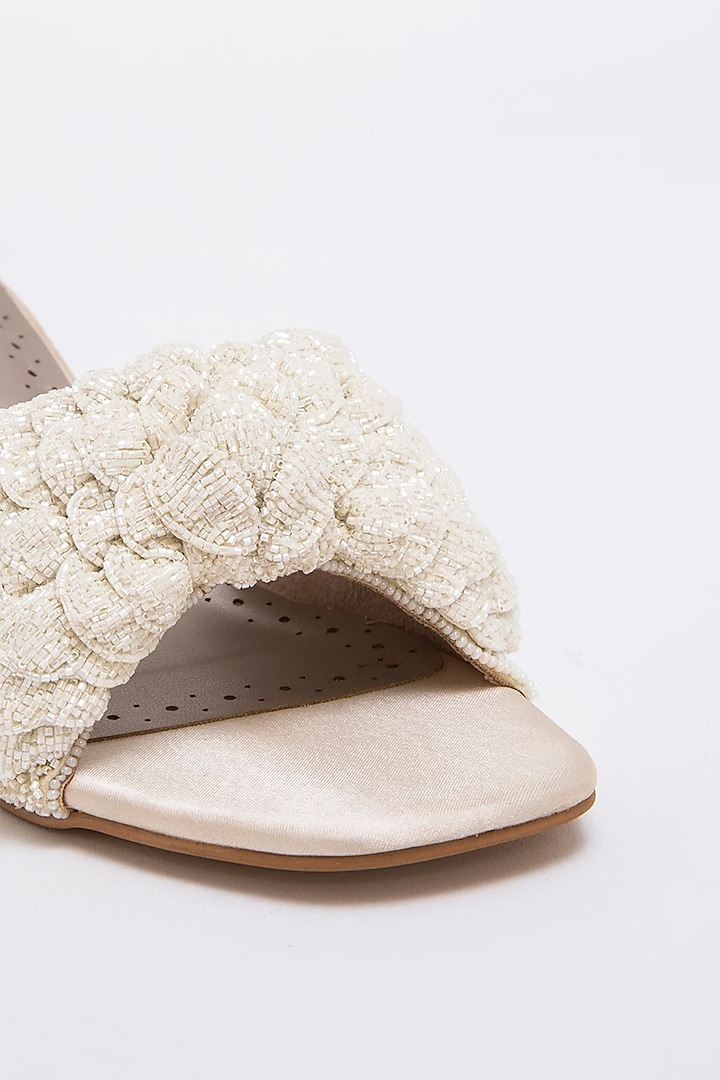 Gold & Silver Recycled Poly Satin Hand Embroidered Kitten Heels by Doux Amour at Pernia's Pop Up Shop