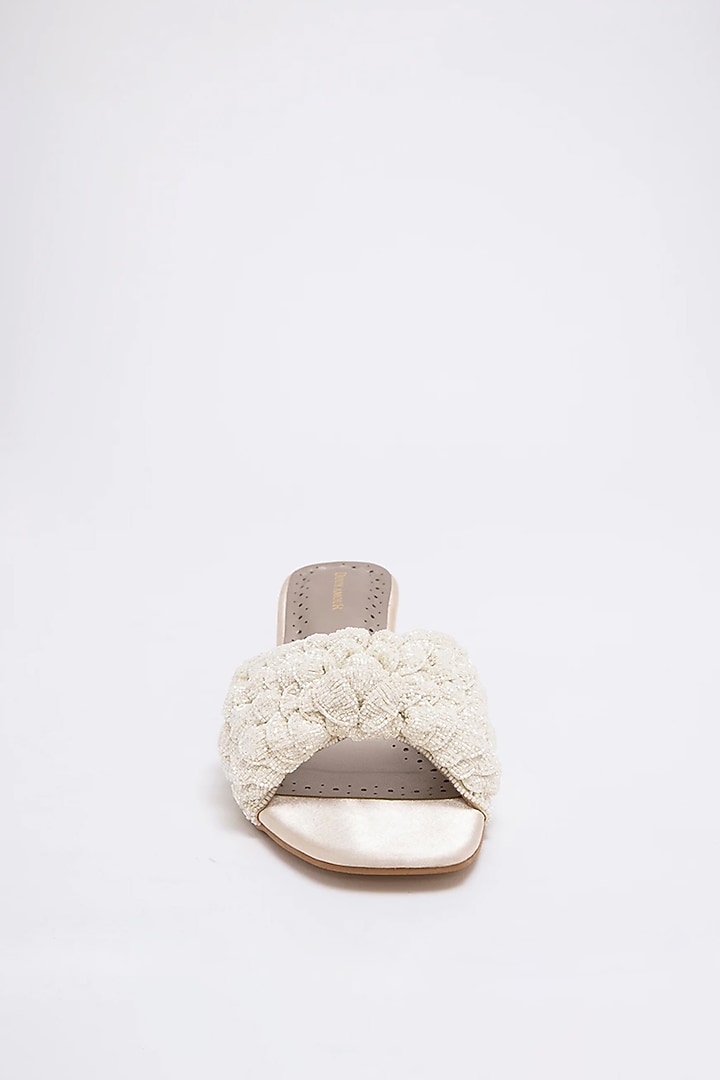 Gold & Silver Recycled Poly Satin Hand Embroidered Kitten Heels by Doux Amour at Pernia's Pop Up Shop