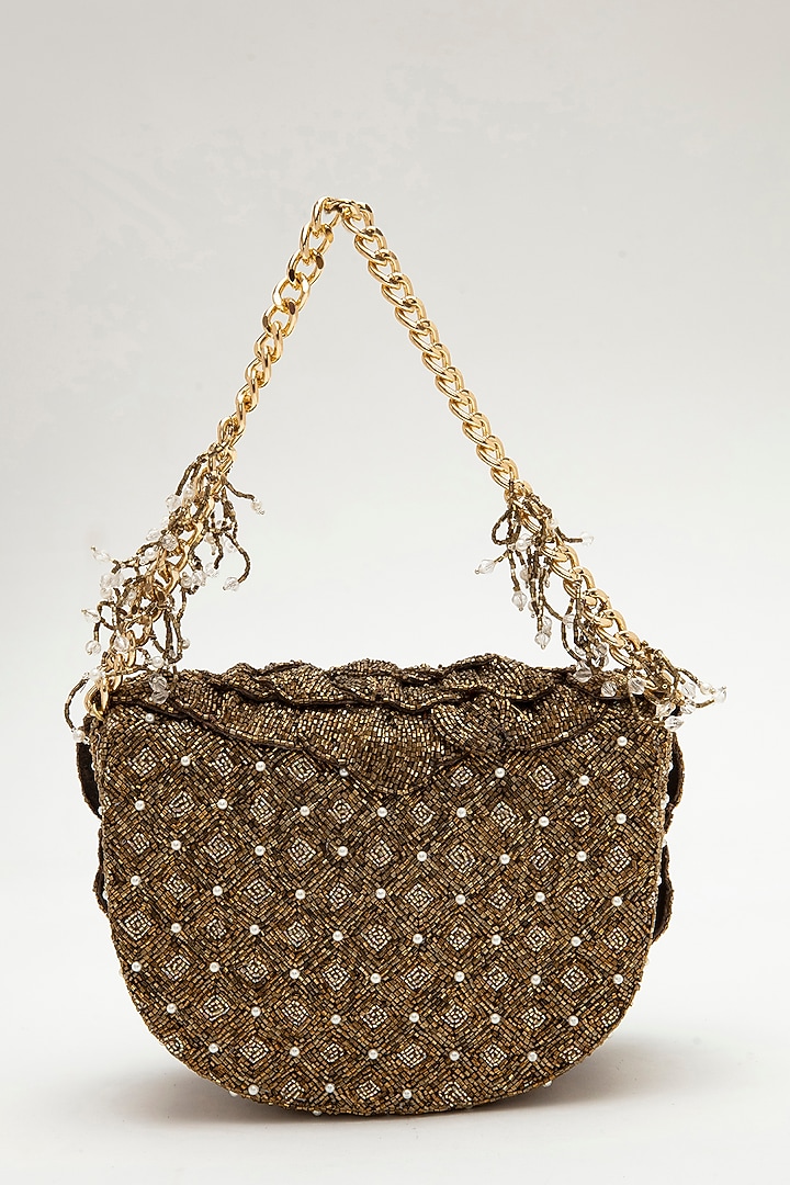 Vintage Gold Suede Hand Embroidered Clutch by Doux Amour at Pernia's Pop Up Shop