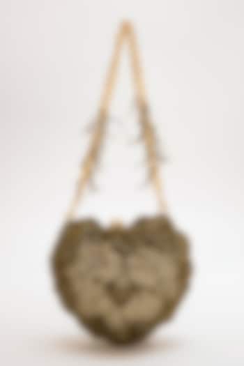 Vintage Gold Suede Hand Embroidered Heart Shaped Clutch by Doux Amour