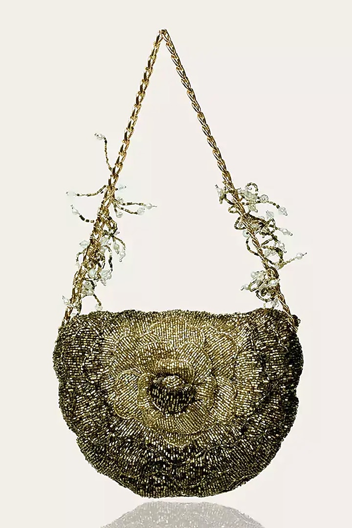 Vintage Gold Suede Hand Embroidered Clutch by Doux Amour at Pernia's Pop Up Shop