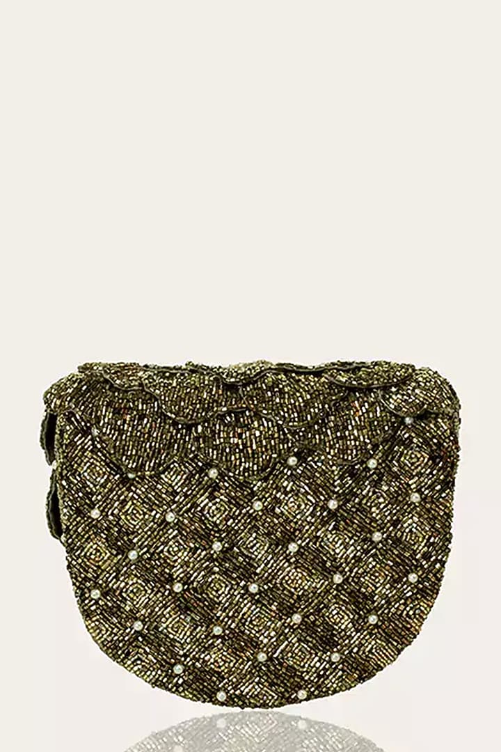 Vintage Gold Suede Hand Embroidered Clutch by Doux Amour at Pernia's Pop Up Shop