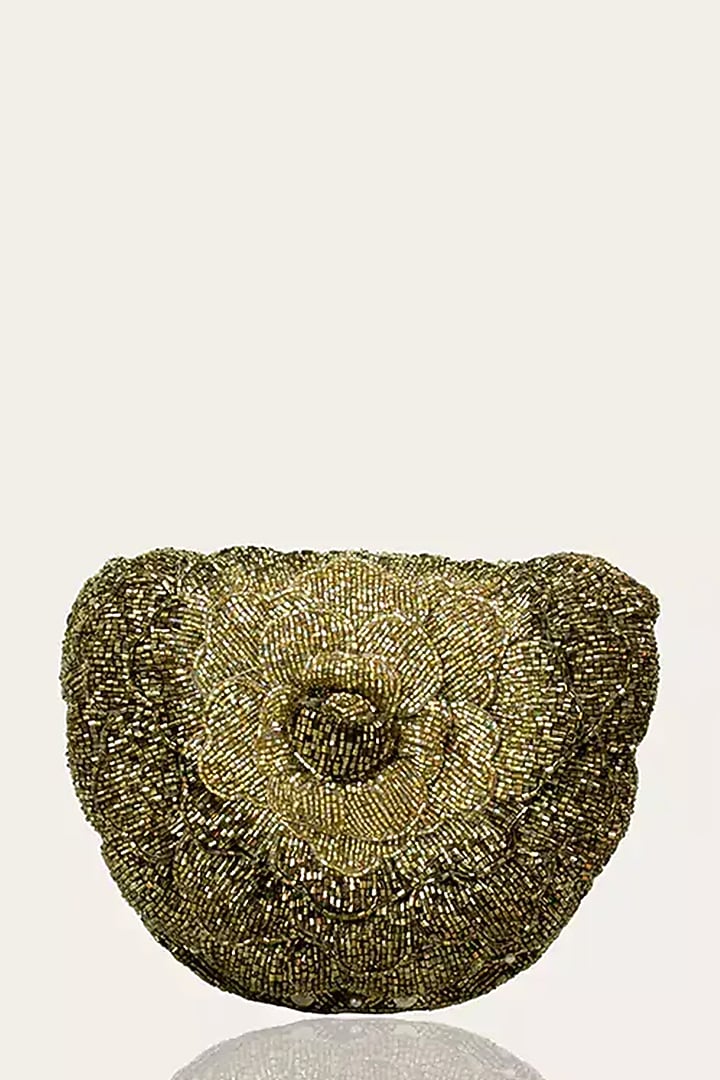 Vintage Gold Suede Hand Embroidered Clutch by Doux Amour at Pernia's Pop Up Shop