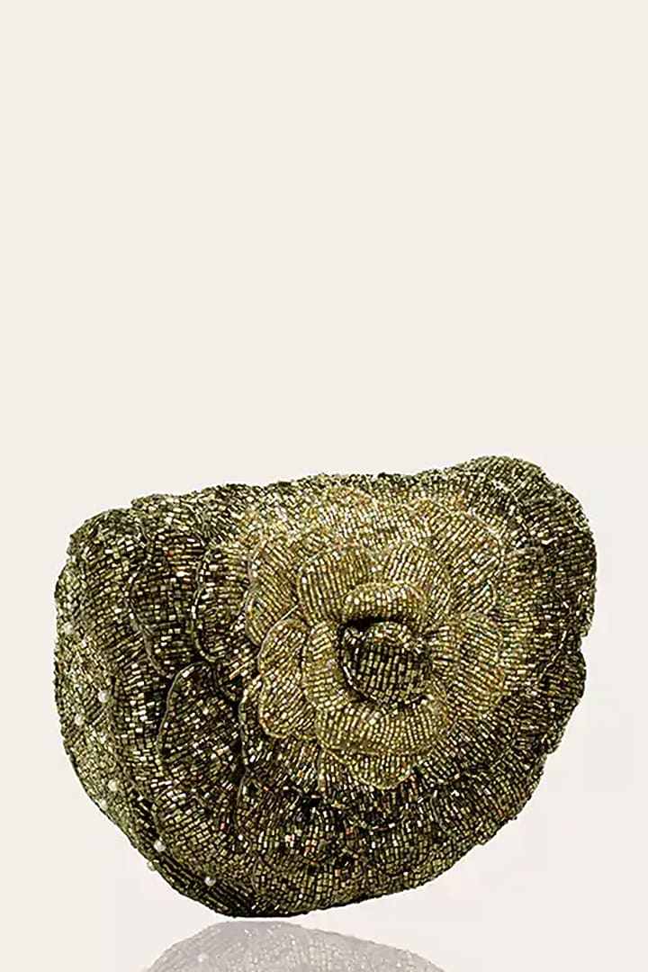 Vintage Gold Suede Hand Embroidered Clutch by Doux Amour at Pernia's Pop Up Shop