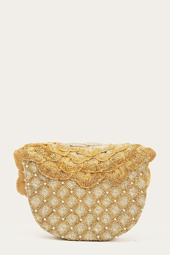 Gold & Silver Suede Hand Embroidered Clutch by Doux Amour at Pernia's Pop Up Shop