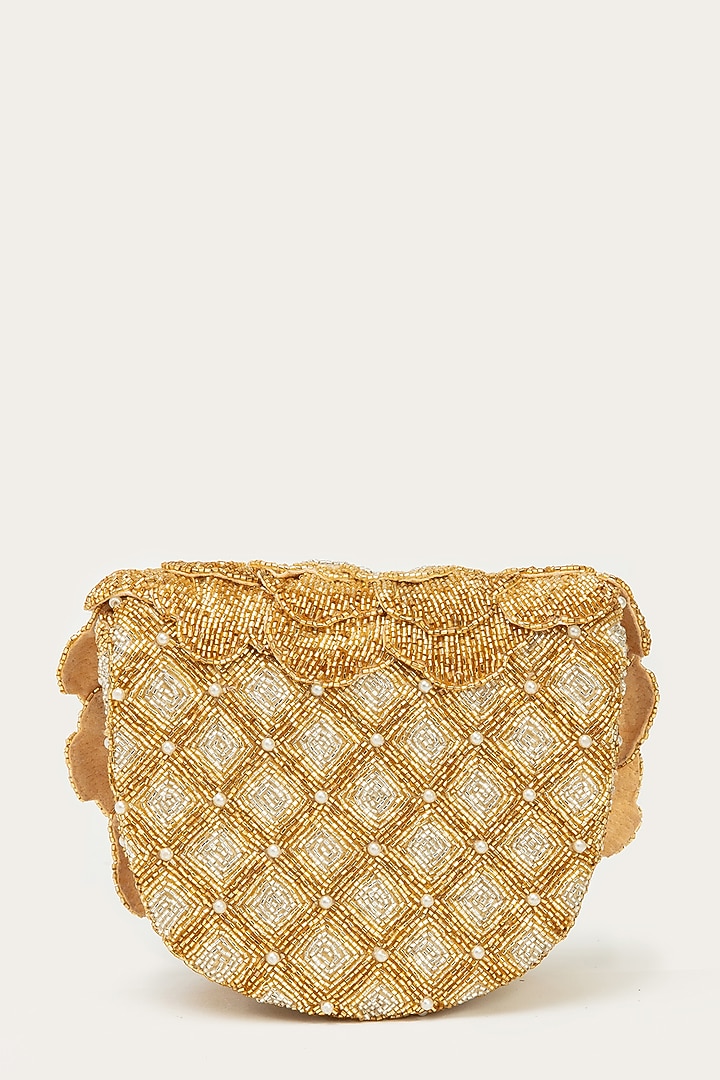 Vintage Gold Suede Hand Embroidered Clutch by Doux Amour at Pernia's Pop Up Shop