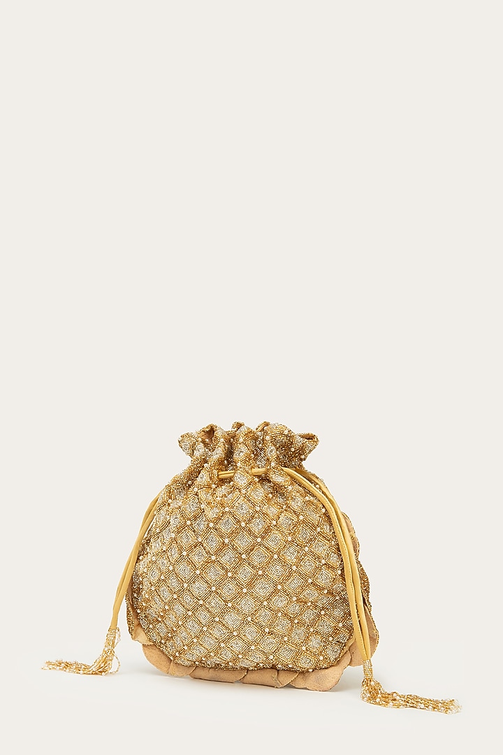 Vintage Gold Suede Hand Embroidered Potli by Doux Amour at Pernia's Pop Up Shop